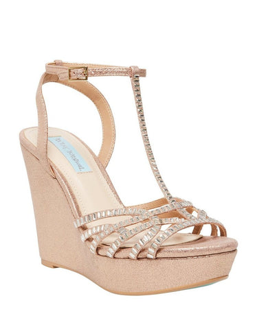 Betsey Johnson SB-Ember Wedge Sandal Champagne Gold Platform Formal Shoe