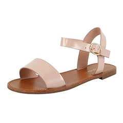 Breckelles Womens Ankle Strap One Band Comfort Flat Buckle Flats-Sandals