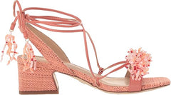 Sam Edelman Walda Stucco Pink Tie Up Square Open Toe Block Heeled Beaded Sandals