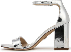 Sam Edelman Daniella Soft Silver Specchio Ankle Strap Block Heel Open Toe Sandal