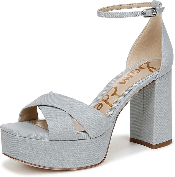 Sam Edelman Jullian Cape Blue Open Toe Ankle Strap Block Heeled Dress Sandals