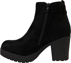 Refresh Club-01 Black Suede Elastic Panel Brown Slip On Chunky Heel Ankle Boots