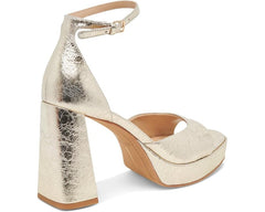 Dolce Vita Pandro Platinum Distressed Leather Ankle Strap Open Toe Heeled Sandal