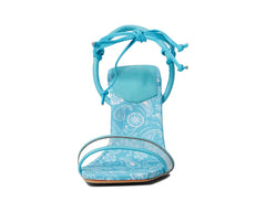 Schutz Gianna Transparente/River Acqua/White Squared Open Toe Heeled Sandals