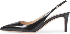 FSJ SlingBack Black Fashion SlingBack Ankle Strap Low Stiletto  Pointed Toe