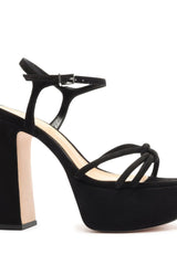 Schutz Picca Black Platform Sandals Suede Ankle Strap Open Toe Chunky Heel Pumps