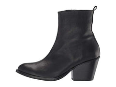 Eric Michael Camie Black Leather Pointed Toe Zipper Block Heel Ankle Booties