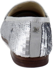 Sam Edelman Loraine Matte Silver Sequin Chain Detailed Slip On Flat Vamp Loafers