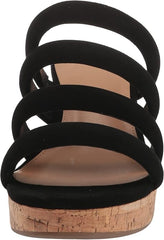 Sam Edelman Yuki Cali Black Open Toe Slip On Strappy Wedge Heeled Sandals