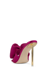 Jeffrey Campbell Bow-Down Fuchsia Satin Gold Squared Open Toe Pin-Heeled Sandal