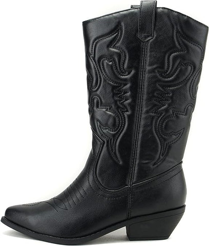 Soda Reno Black Western Cowboy Pointed Toe Knee High Pull On Tabs Western Boots