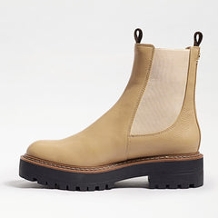 Sam Edelman Laguna Sesame Leather Chelsea Moto Round Toe Pull On Ankle Wide Boot