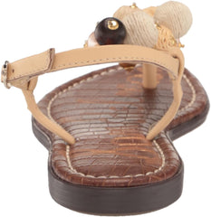 Sam Edelman Gretta Natural Beaded Accents Ankle Strap Open Toe Flats Sandals