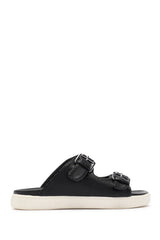 Jane and the Shoe JOEY Slide Sandal Black Slip On Slide Platform Wedge Sandals