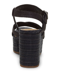 Lucky Brand Carlisha Raffia Sculpted Platform Wedge Sandal BLACK Denim