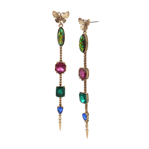 Betsey Johnson Butterfly Linear Earrings butterfly Spike MULTI COLOR