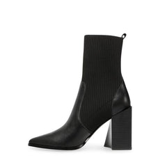 Steve Madden Tackle Black Leather Pull-On Asymmetrical Stacked Heeled Boot