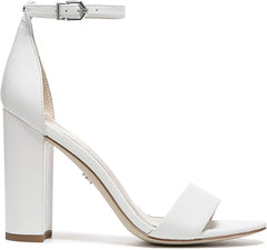 Sam Edelman Yaro Bright White Leather Ankle Strap Open Toe Block Heeled Sandals