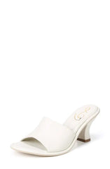 Sam Edelman Aida Ivory Rounded Open Toe Slip On Block Heel Leather Dress Mules