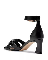 Cole Haan Adella Braid Black Leather Ankle Strap Open Toe Block Heeled Sandals