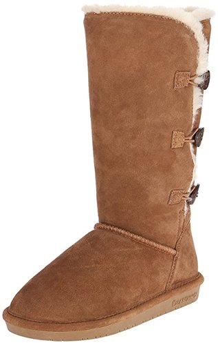 BEARPAW Women's Lauren Tall Winter Boot Fur Lined Hickory Suede Warm Button Boot (10)