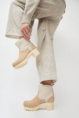 NO6 5" Pull On Shearling Clog Boot on Mid Tread in Bone Suede on White Base 36
