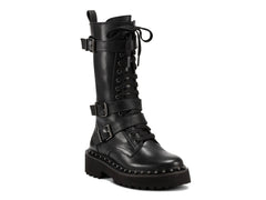 Vince Camuto Meterla Black Lace Up Mid Calf Toe Embellished Detail Combat Boot