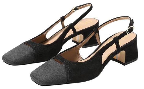 Sam Edelman Tarra Black Suede Almond Toe Block Heel Slingback Heeled Sandals