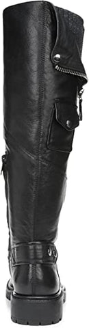 Sam Edelman Lacy Black Leather Chunky Heel Round Toe Zip Knee High Combat Boots