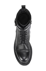 Sam Edelman Azka Black Leather Chunky Lug Sole Lace Up Ankle Combat Boots