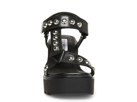 Steve Madden Sonia Black Leather Ankle Strap Squared Open Toe Platform Sandals