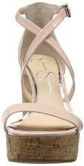 Jessica Simpson Stassi Nude Patent Leather Cork Wedge Platform Strappy Sandals