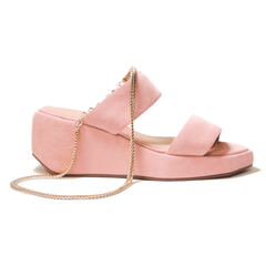 Cecelia New York BALEVES Blush Leather Wedge Platform Gold Chain Anklet Sandals