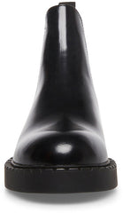 Steve Madden Poppy Black Leather Pull On Rounded Toe Chunky Heel Ankle Boots