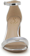 Sam Edelman Daniella Soft Silver Specchio Ankle Strap Block Heel Open Toe Sandal