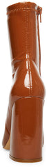 Steve Madden Slade Cognac Patent Pointed Toe HIgh Block Heel Fitted Booties