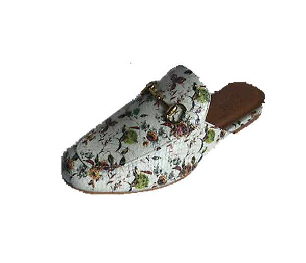 Zigi NY Mallary Floral Snake Leather Embroidered Loafer Slip On Slide Sandal Mule