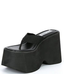 Steve Madden Gwen Black Slip On Squared Open Toe Platform Heeled Sandal