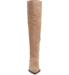 Lust For Life Tania High Boot Taupe Suede Over The Knee Block Heel Dress Boots