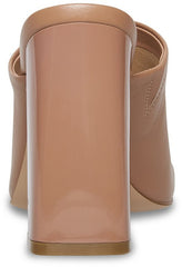 Steve Madden Lexia Nude Leather Slip On Squared Open Toe Chunky Heeled Sandals