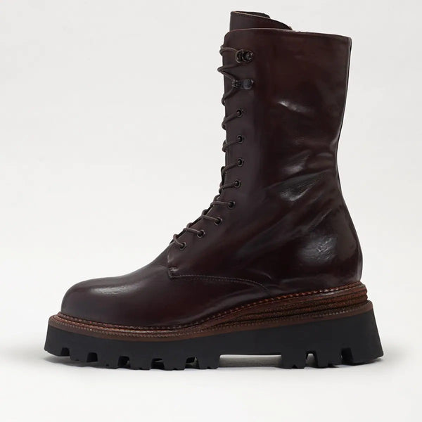 Sam Edelman Wyatt Cayenne Brown Lug Sole Moto Lace Up Lug Sole Combat Ankle Boot