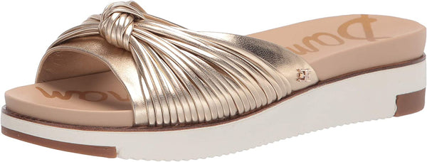 Sam Edelman Adriel Molten Gold Open Round Toe Slip On Knot Strap Slides Sandals