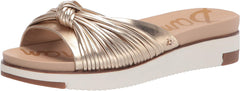 Sam Edelman Adriel Molten Gold Open Round Toe Slip On Knot Strap Slides Sandals