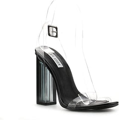 Cape Robbin Maria-2 Lucite Clear Strappy Block High Heel Open Peep Toe Sandals