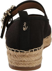 Sam Edelman Maddy Black Linen Cap Toe Mary Jane Espadrille Ballet Flats
