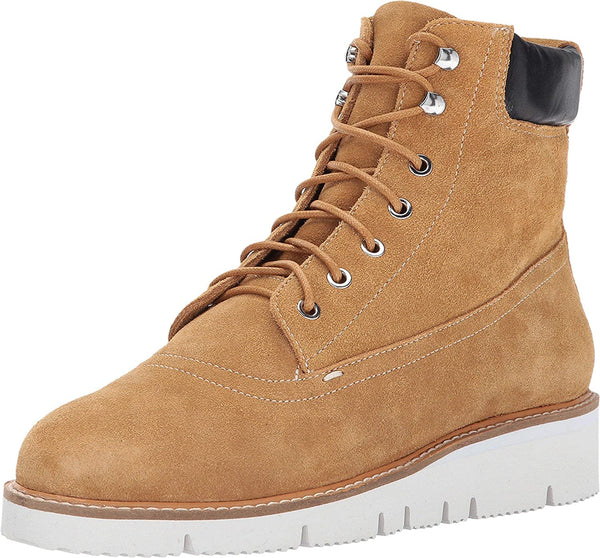 Shellys London Erin Tan Suede Lace Up Platform Wedge Combat Construction Boots