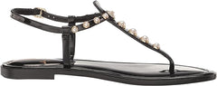Sam Edelman Gigi Black Pearl Ankle Strap Open Toe Embellished Thong Flat Sandals