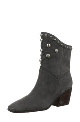 Sam Edelman Brie Grey Leather Block Heeled Almond Toe Pull On Ankle Booties