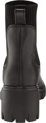 Steve Madden Hayle Black Chunky Lug Heel Pull On Rounded Toe Fashion Ankle Boots