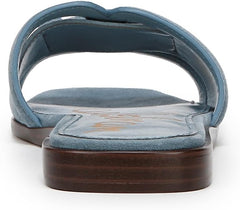 Sam Edelman Irina Dark Coastal Blue Leather Squared Open Toe Flat Slides Sandals